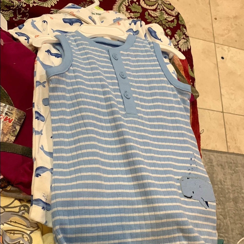 Little Me Blue and White Pajama Set Soft Striped Sleepwear